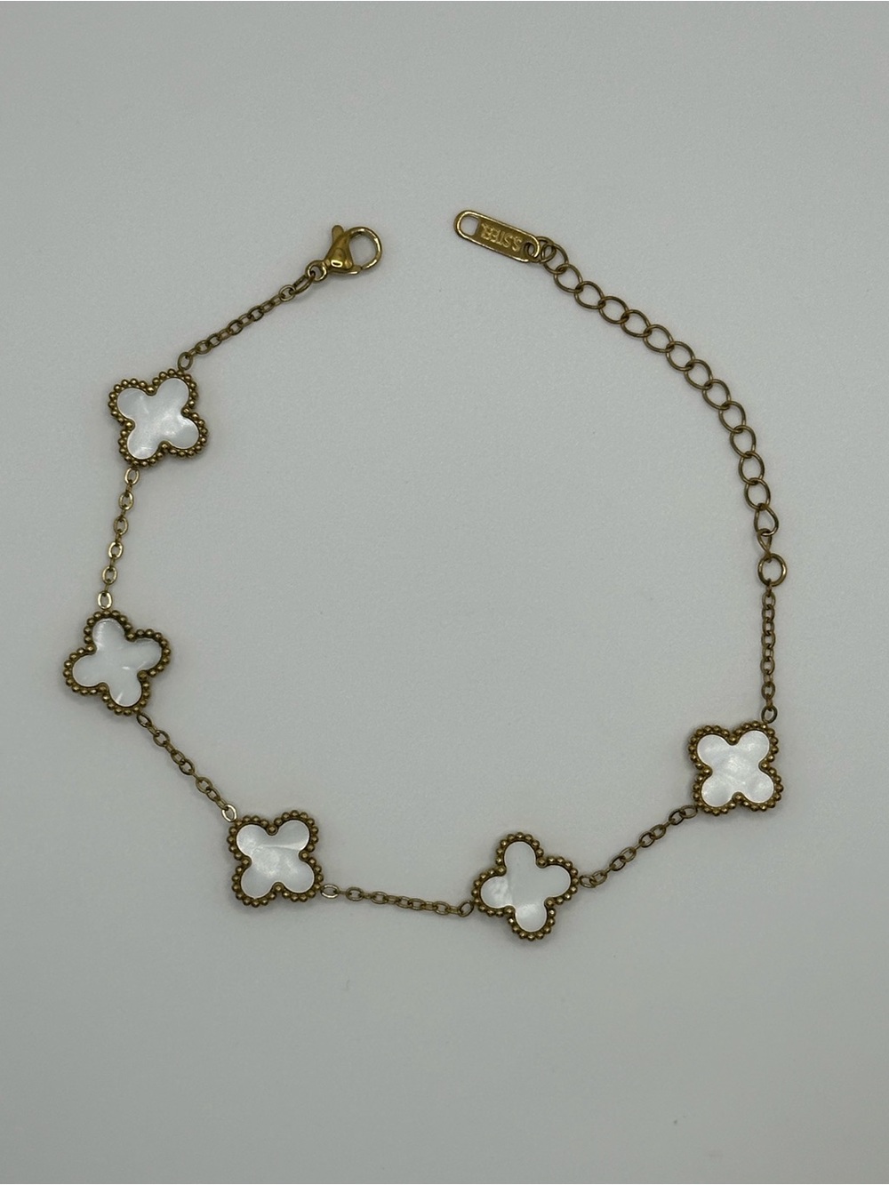 Gold-Tone White Mother-of-Pearl Clover Bracelet